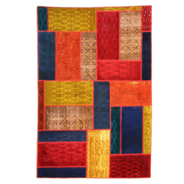 Vintage persischer handgeknüpfter Patchwork-Teppich geometrisch