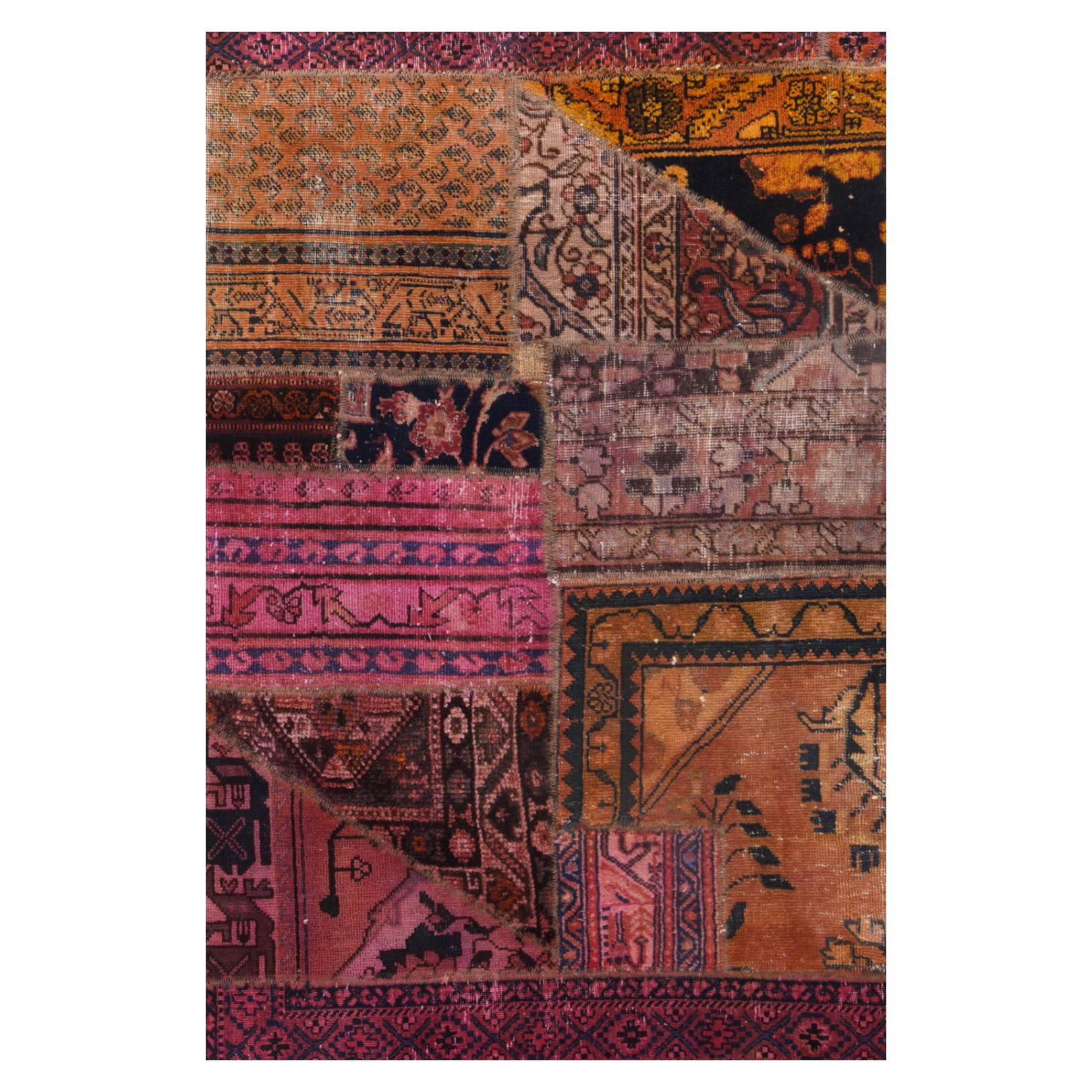 Antiker persischer handgeknüpfter Patchwork-Teppich mit geometrischem Muster in Rosa