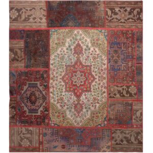 Vintage persischer handgeknüpfter Patchwork-Teppich Toranj rot