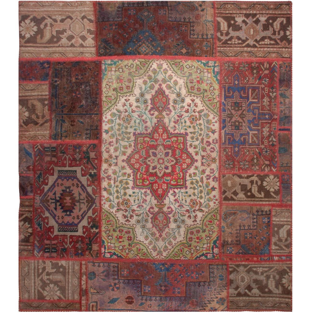 Vintage persischer handgeknüpfter Patchwork-Teppich Toranj rot