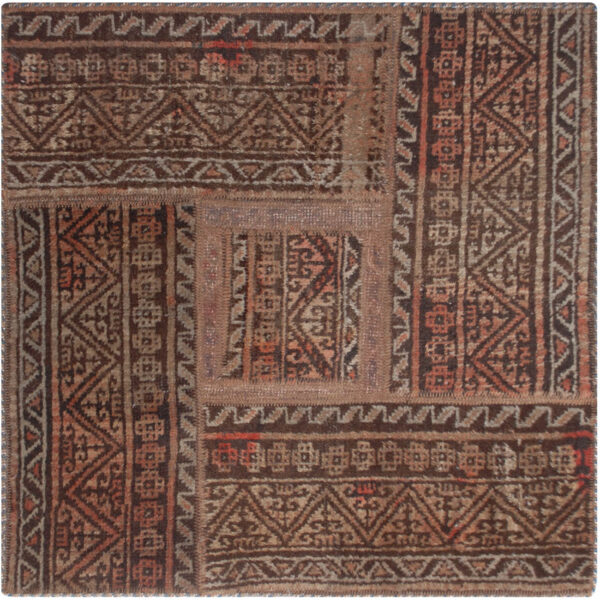 Vintage persischer handgeknüpfter Patchwork-Teppich quadratisch braun