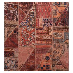 Vintage Persischer handgeknüpfter Patchwork-Teppich Ziegelrot
