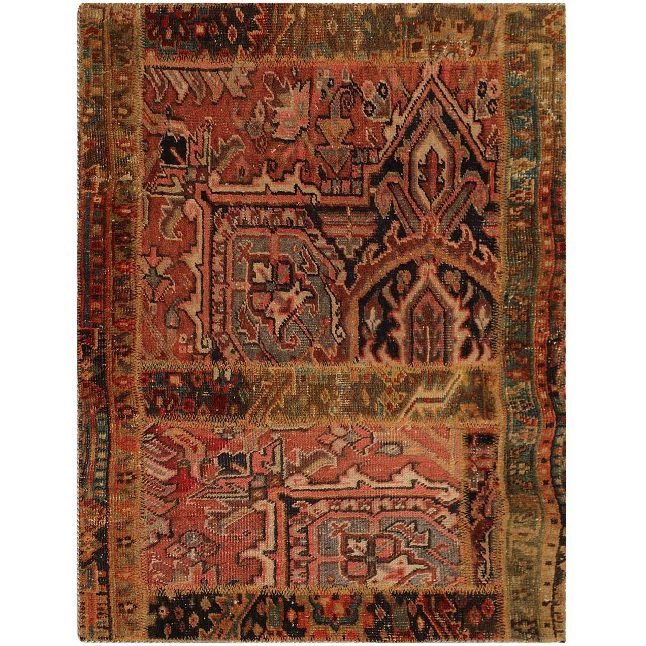 Vintage persischer handgeknüpfter Patchwork-Teppich ziegelrot