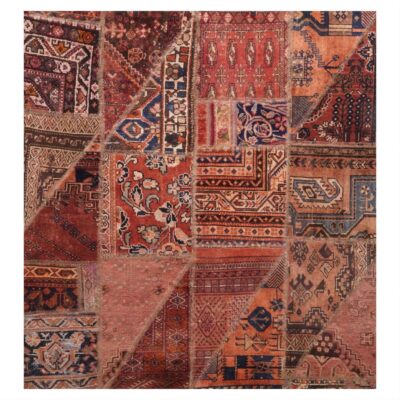 Vintage Persischer handgeknüpfter Patchwork-Teppich Ziegelrot