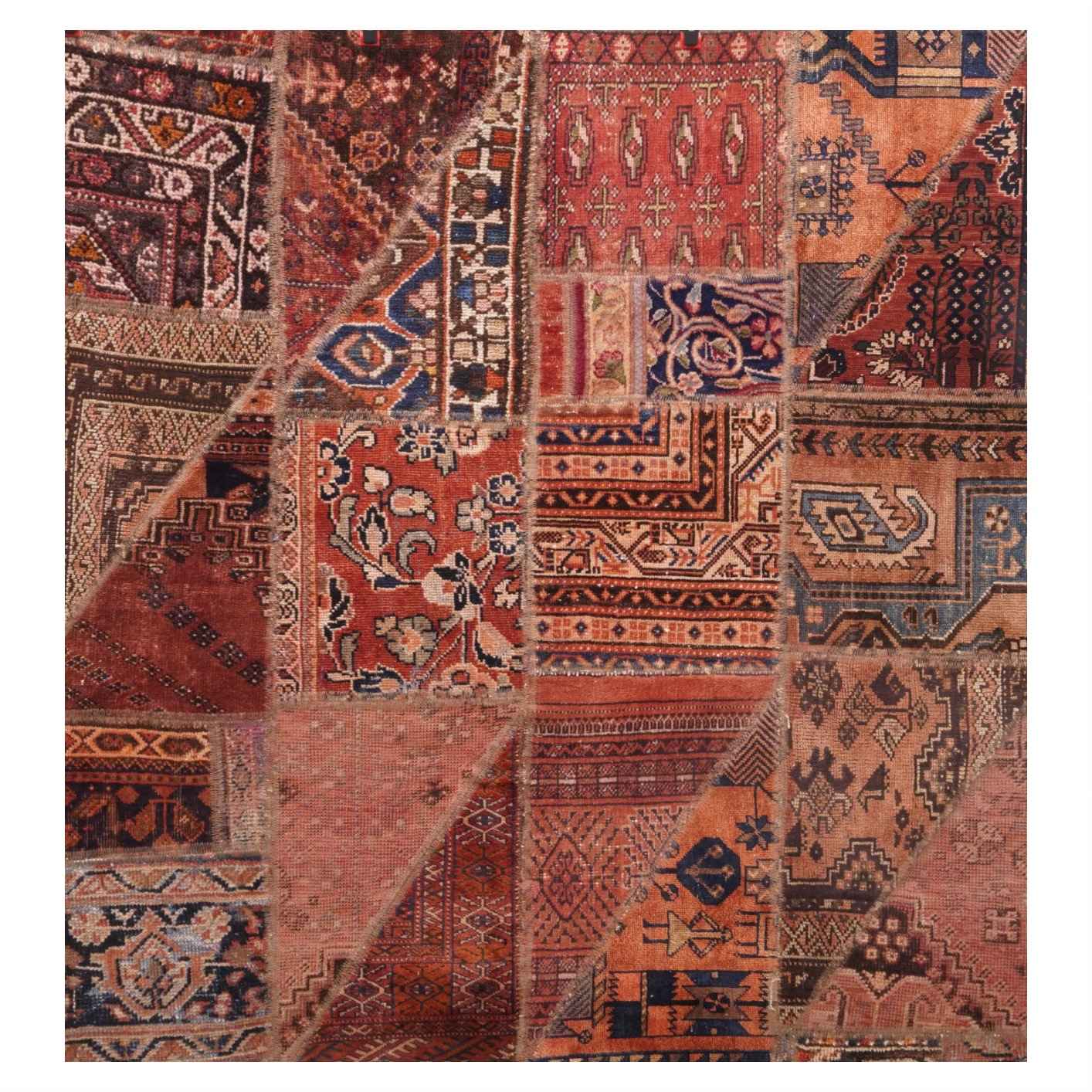 Vintage Persischer handgeknüpfter Patchwork-Teppich Ziegelrot