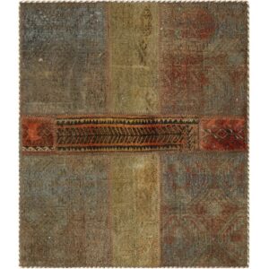 Vintage persischer handgeknüpfter Patchwork-Teppich grün