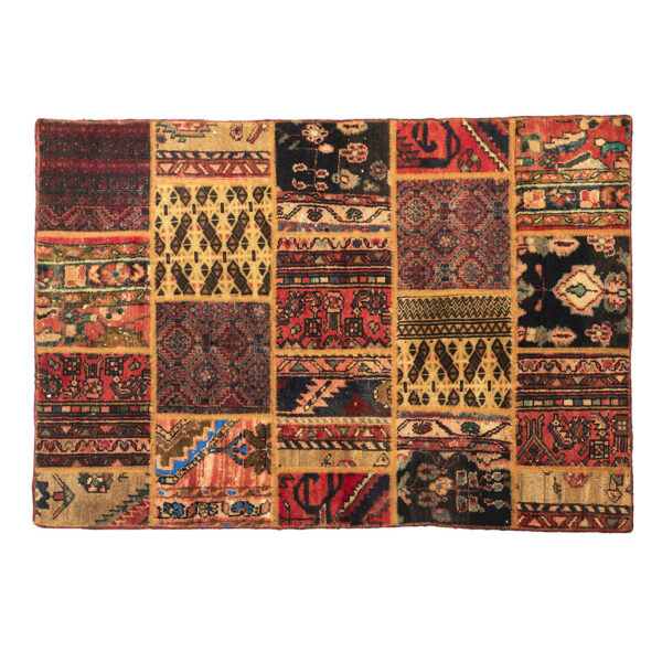 Vintage persischer handgeknüpfter Patchwork-Teppich gelb