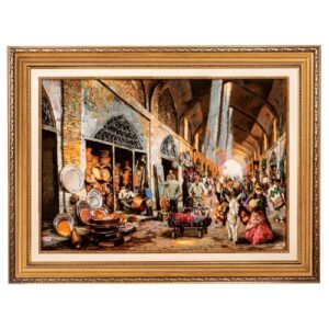 Handgeknüpfter persischer Bildteppich aus Tabriz, der den Kupferschmiedemarkt darstellt