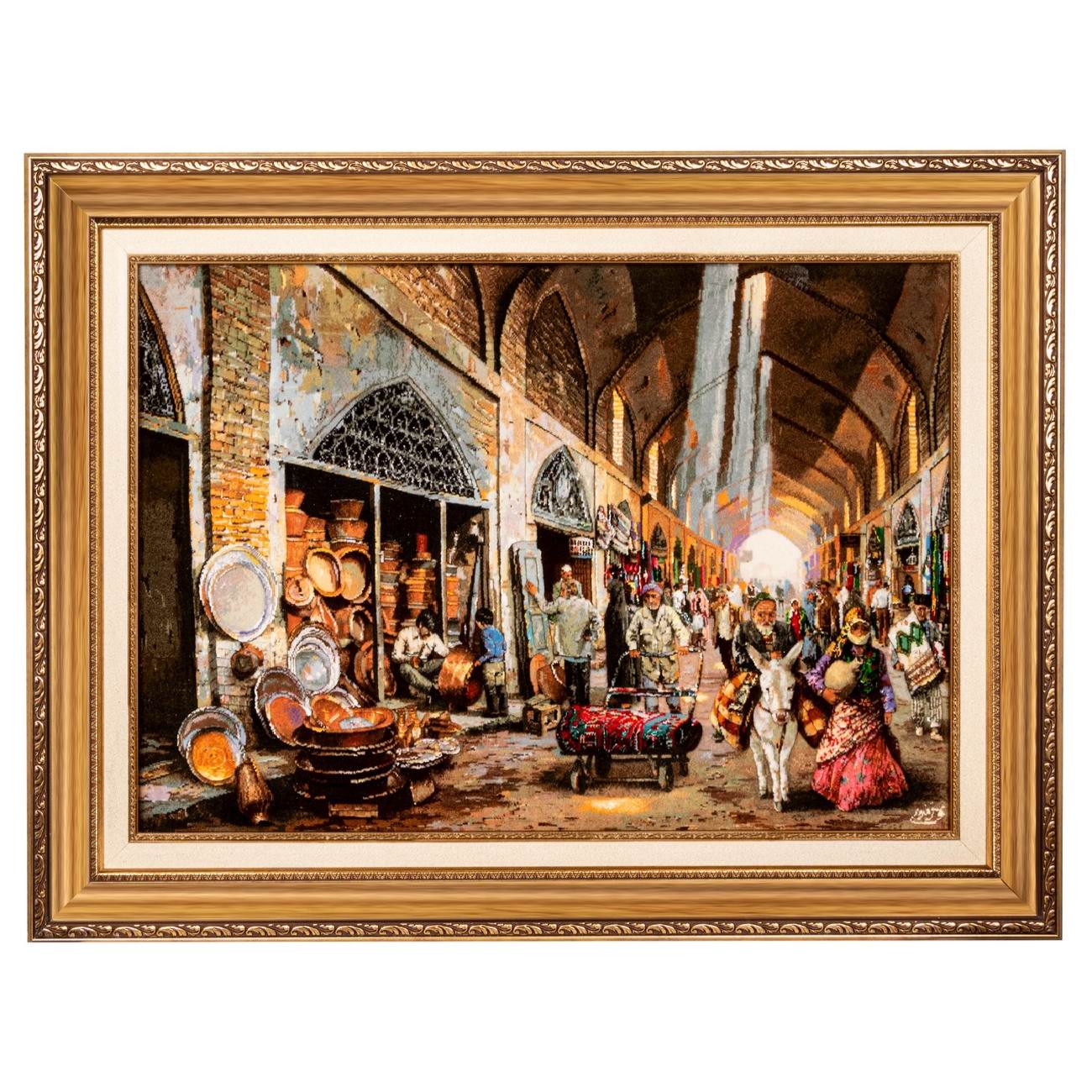 Handgeknüpfter persischer Bildteppich aus Tabriz, der den Kupferschmiedemarkt darstellt