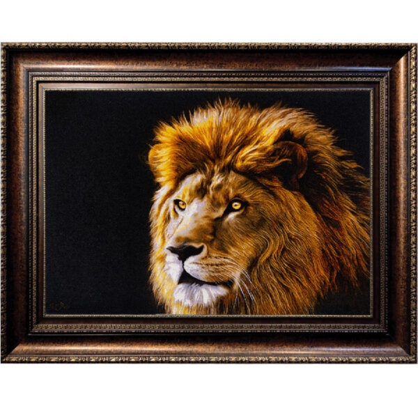 Handgeknüpfter persischer Bildteppich aus Tabriz, der einen schwarzen Löwen darstellt