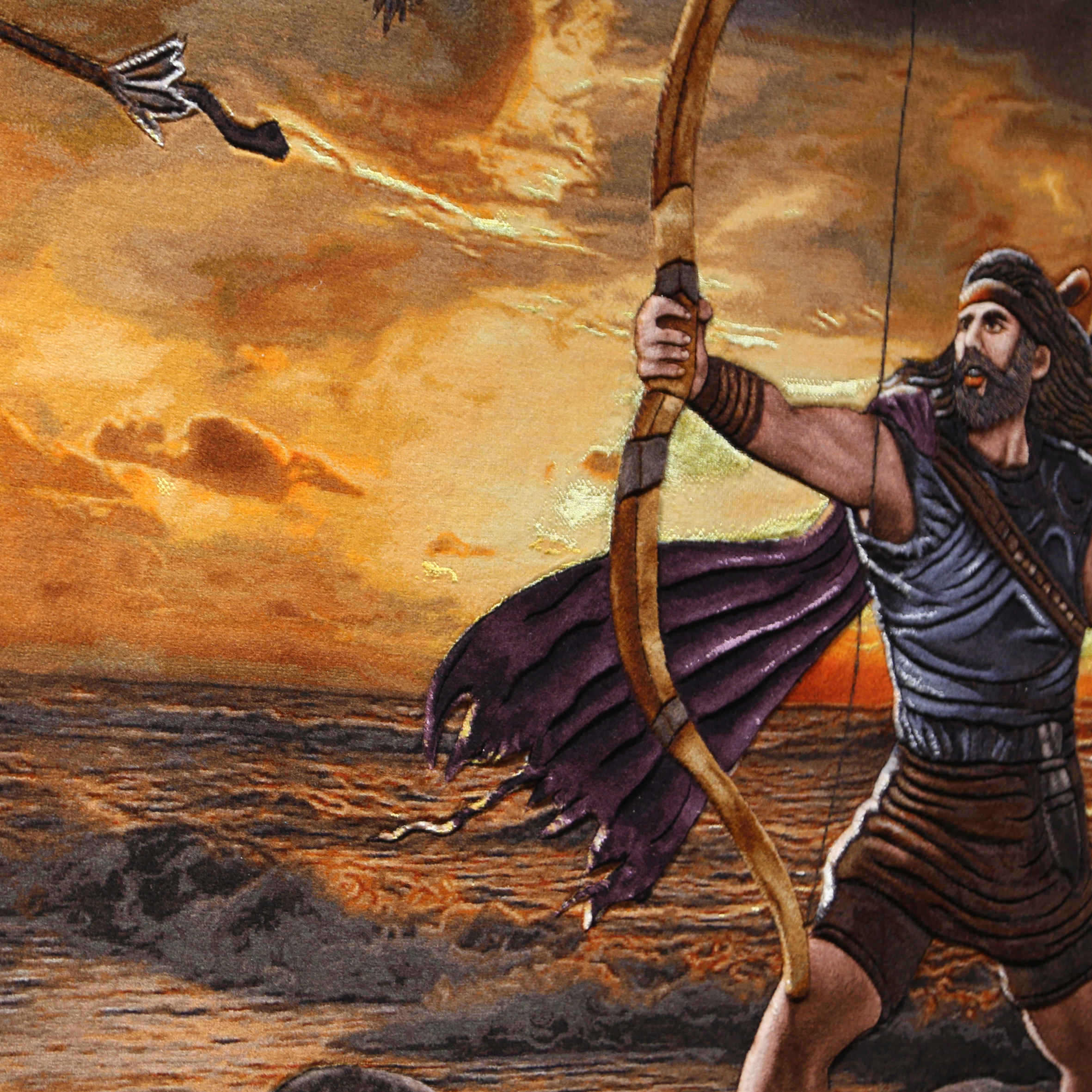 Handgeknüpfter persischer Bildteppich aus Tabriz, der Arash den Bogenschützen darstellt