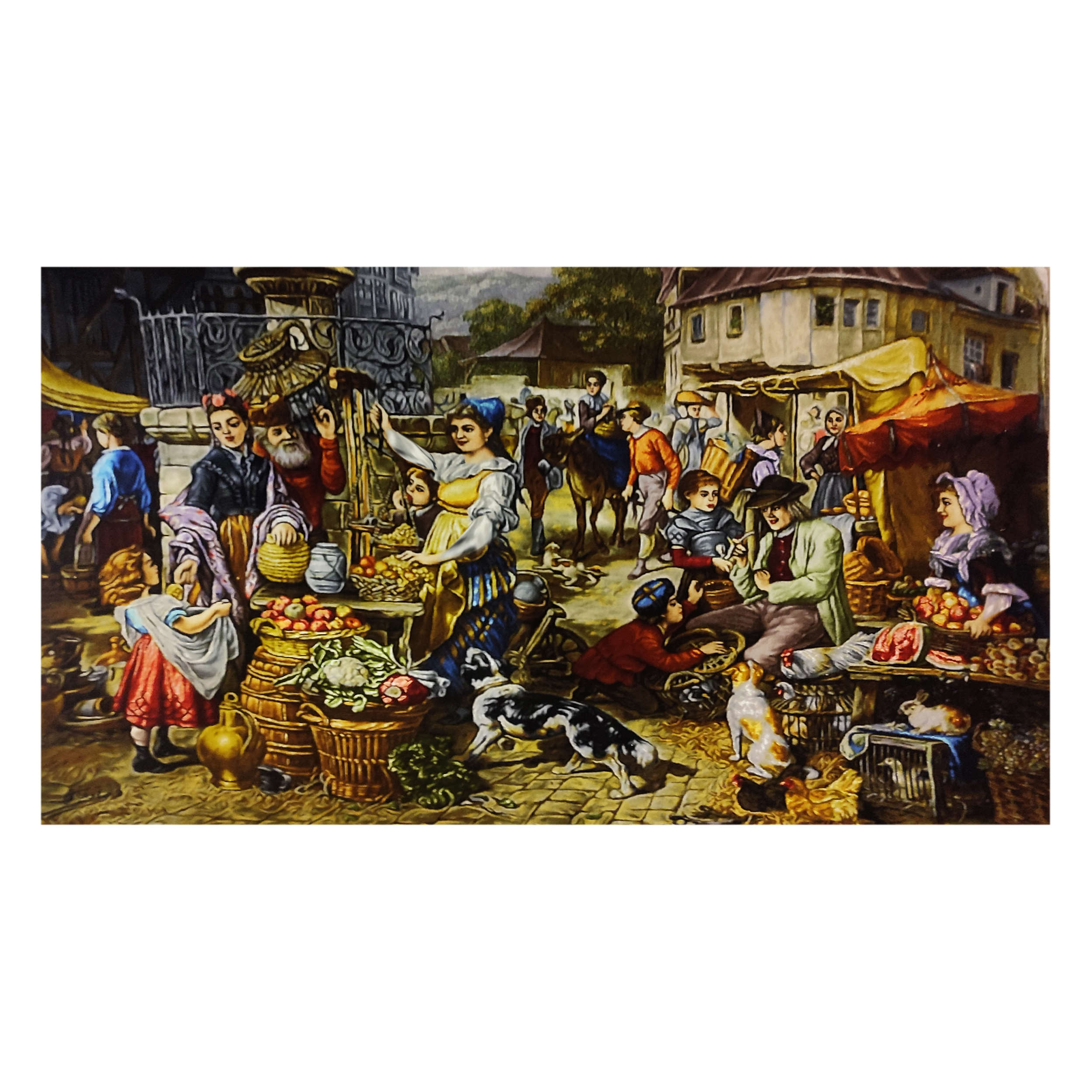 Handgeknüpfter persischer Bildteppich aus Tabriz, der einen Obstmarkt darstellt