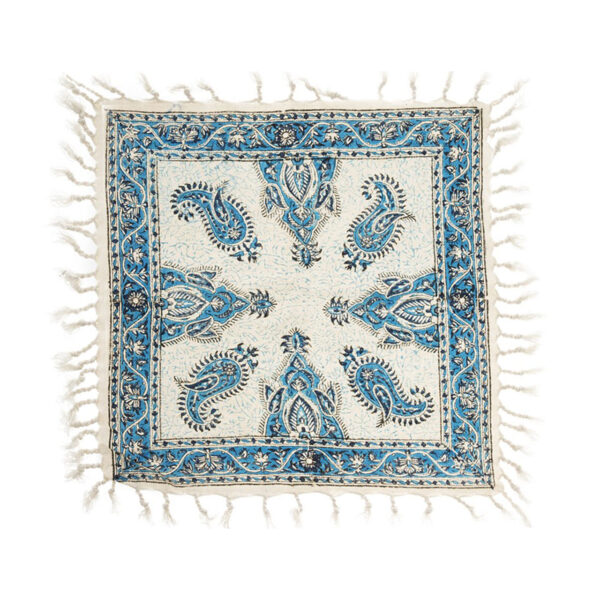 Persische Tischdecke: Isfahans Traditioneller Kalamkari Blockdruck Blau