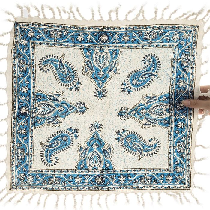 Persische Tischdecke: Isfahans Traditioneller Kalamkari Blockdruck Blau
