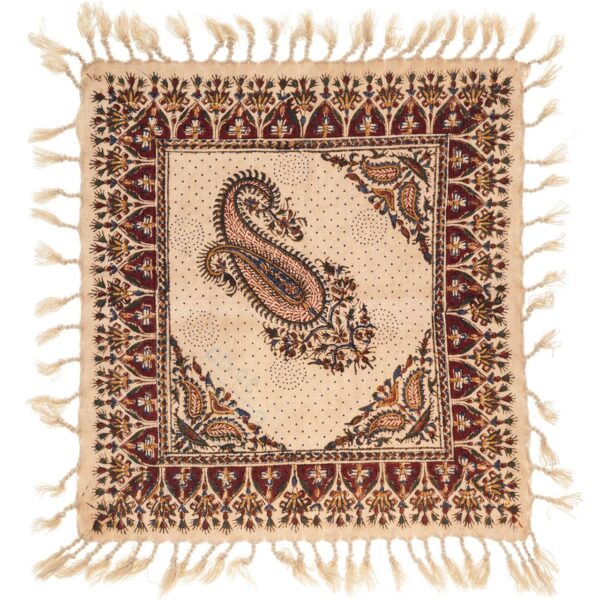 Persische Tischdecke: Isfahans Traditioneller Kalamkari Blockdruck Creme