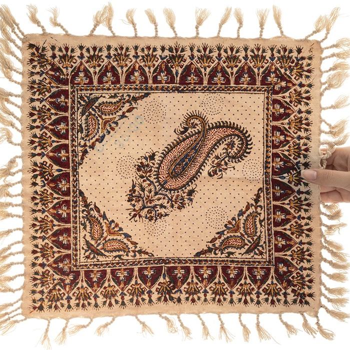 Persische Tischdecke: Isfahans Traditioneller Kalamkari Blockdruck Creme