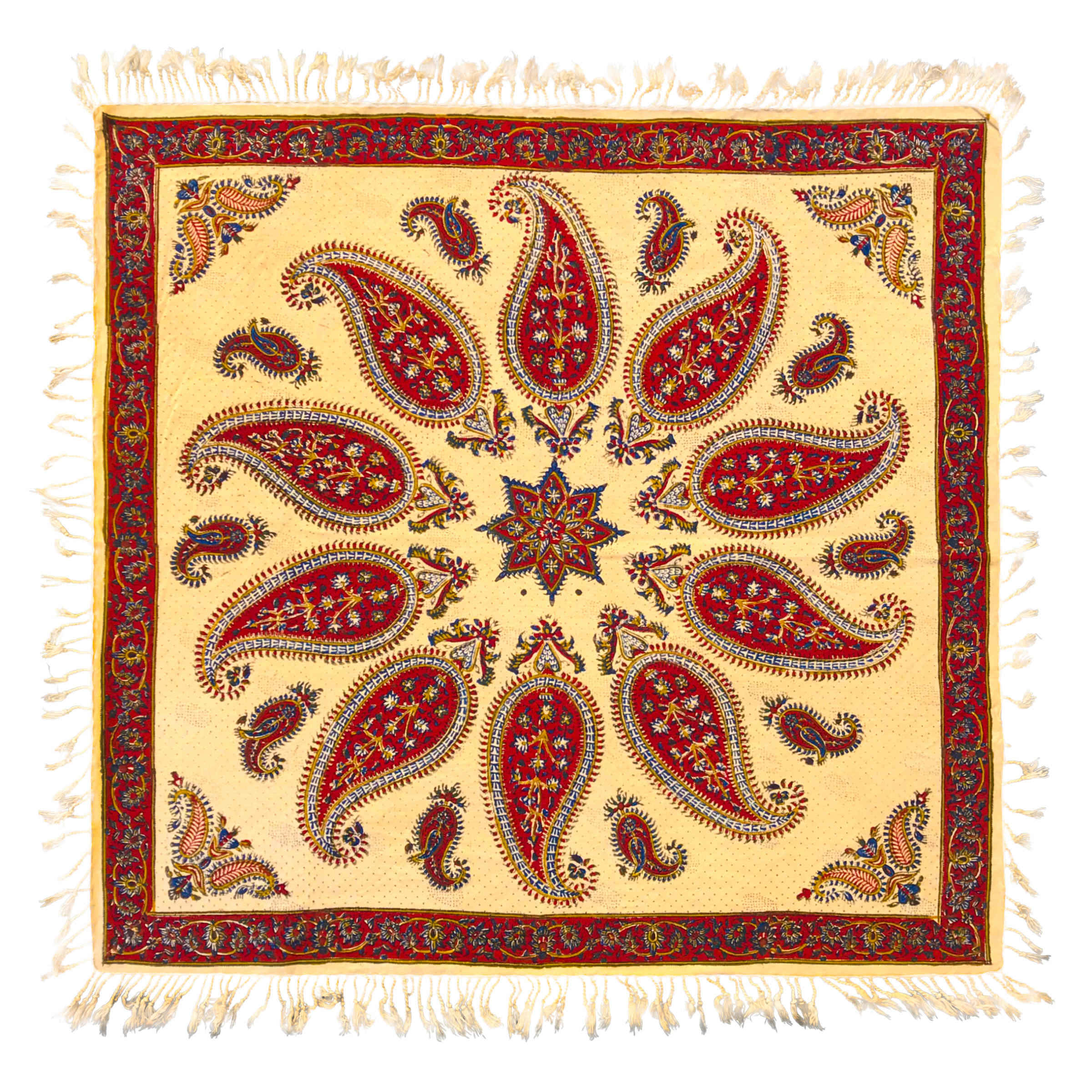 Persische Tischdecke: Isfahans Traditioneller Kalamkari Blockdruck Gelb