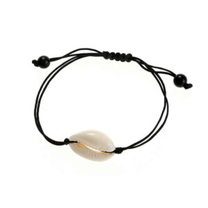 Handgemachtes Einstellbares Einzelnes Muschelarmband – Schwarzes Band