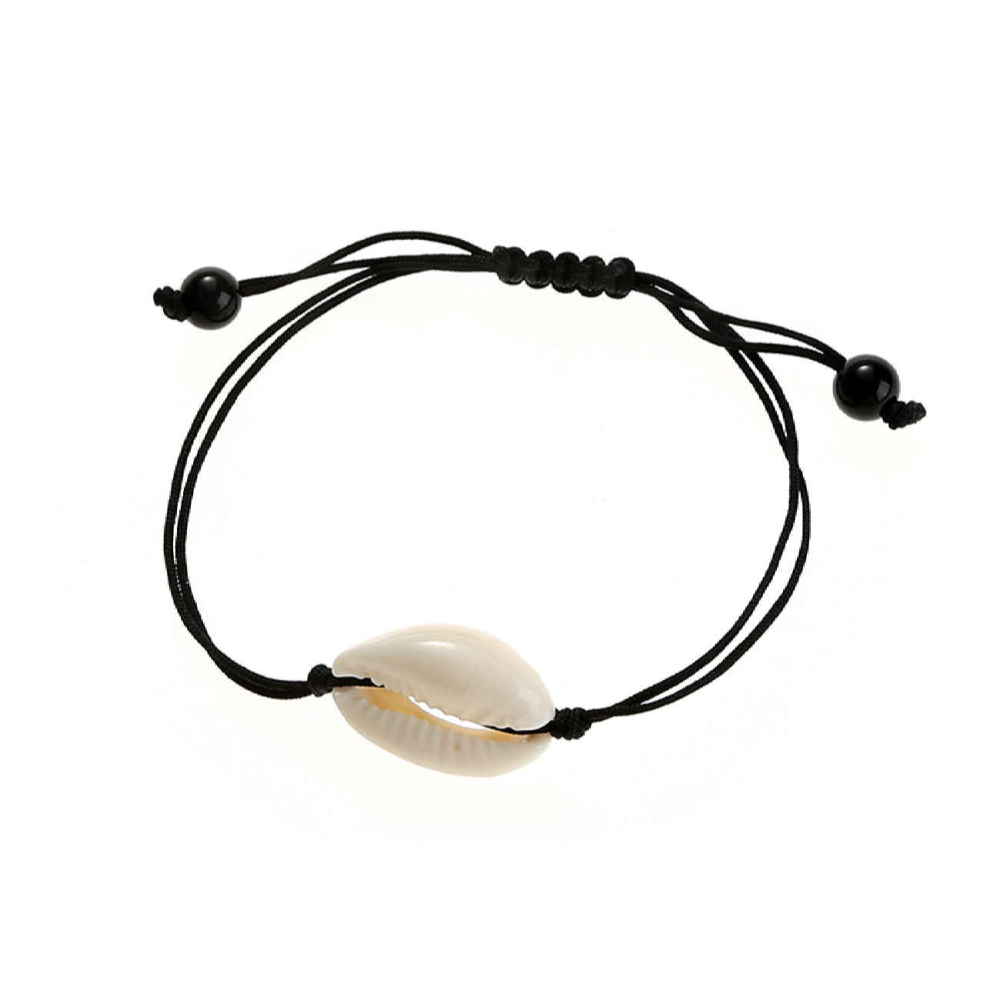 Handgemachtes Einstellbares Einzelnes Muschelarmband – Schwarzes Band