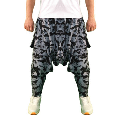 Graue traditionelle kurdische Shalwar-Hose mit Palangi- und Tarnmuster