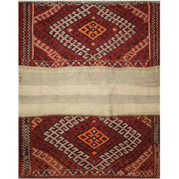 Persischer Patchwork-Kilim-Teppich handgewebt geometrisch rot