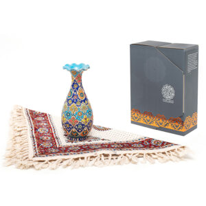 Schatzhaftes persisches handwerkliches Geschenkset Minakari Vase & Tischdecke