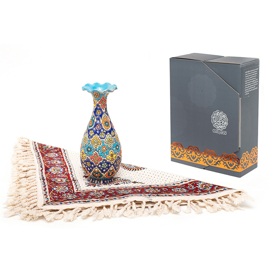 Schatzhaftes persisches handwerkliches Geschenkset Minakari Vase & Tischdecke