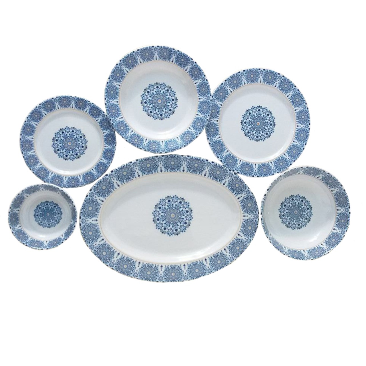 Weißes Melamingeschirr-Set für 6 Personen – Traditionelles Design