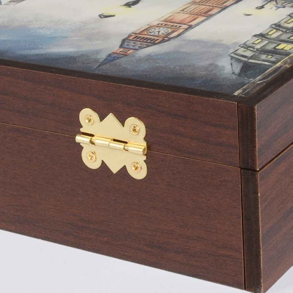 Holz-Teebeutel-Aufbewahrungsbox mit 4 Fächern im traditionellen Muster