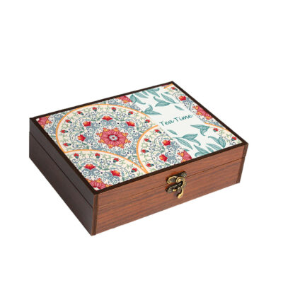 4-teilige Holz Tee-Organizerbox mit persischem Aufdruck für Tee, Snacks & Schokolade
