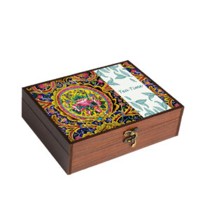 Holz-Teebeutel-Organizer-Box mit 4 Fächern im gelben traditionellen Design