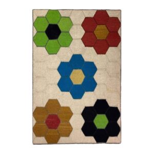 Artisanal persischer Woll Kelim Teppich handgewebt floral cremefarben