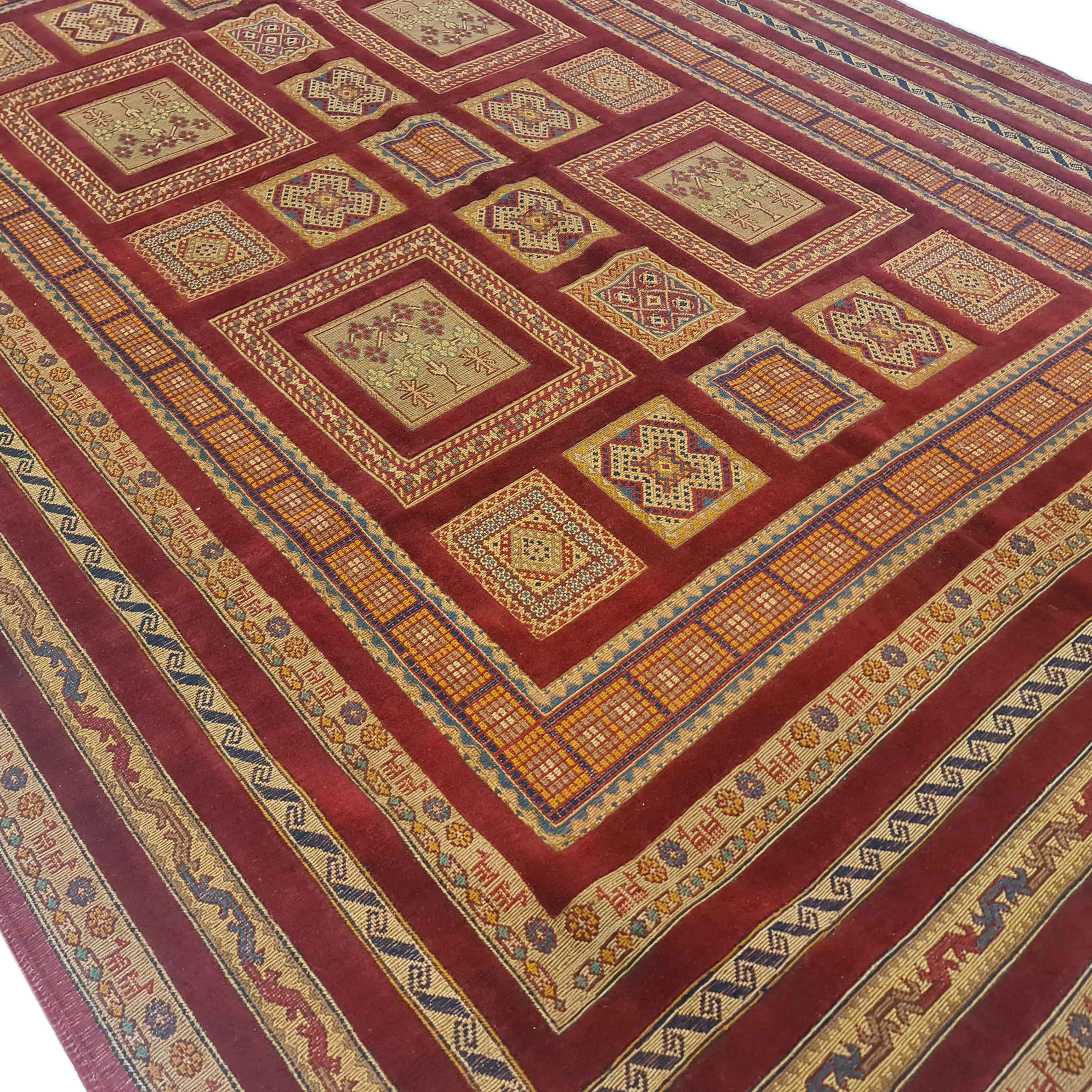 Authentischer persischer Woll Kelim Teppich handgewebt geometrisch ziegelrot