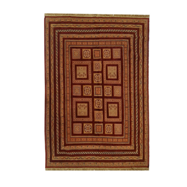 Authentischer persischer Woll Kelim Teppich handgewebt geometrisch ziegelrot