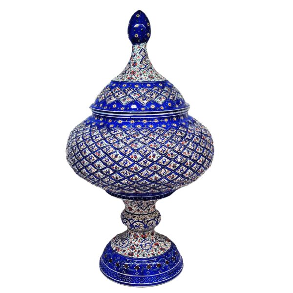 Handgefertigte persische Zuckerschale aus Kupfer mit Deckel - Minakari emailliert Eleganz