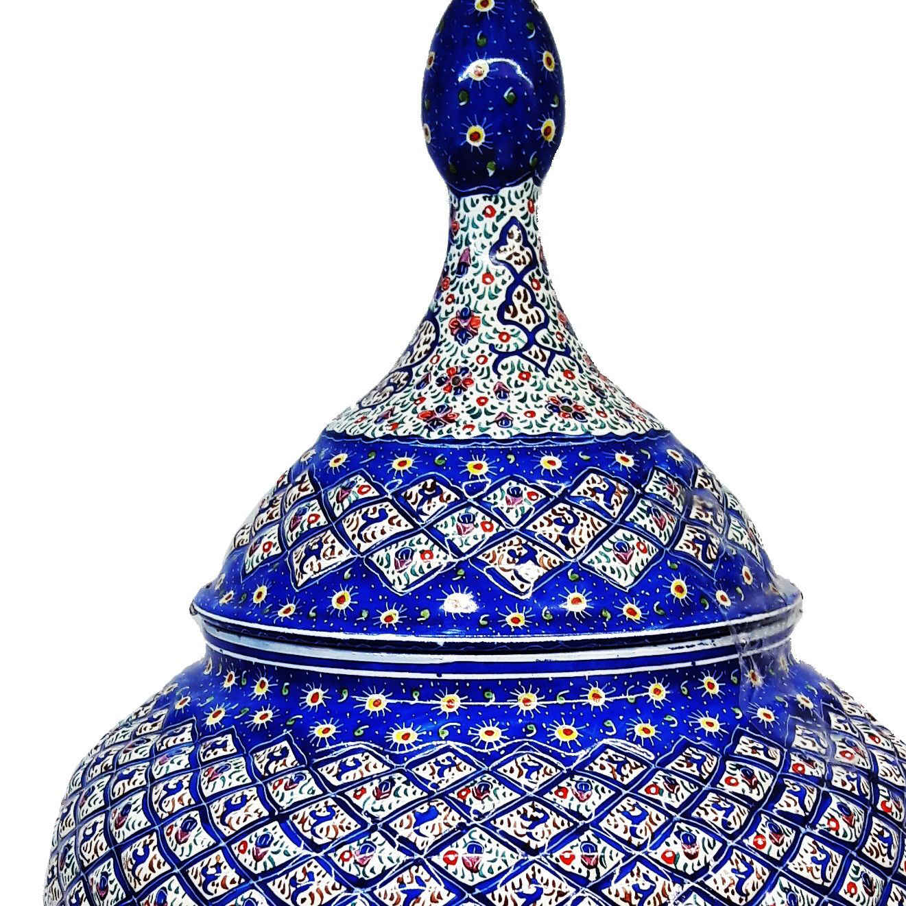 Handgefertigte persische Zuckerschale aus Kupfer mit Deckel – Minakari emailliert Eleganz