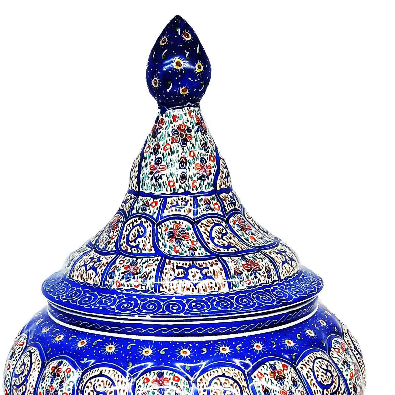 Handgefertigte persische Zuckerschale aus Kupfer mit Deckel – Minakari emailliert Eleganz