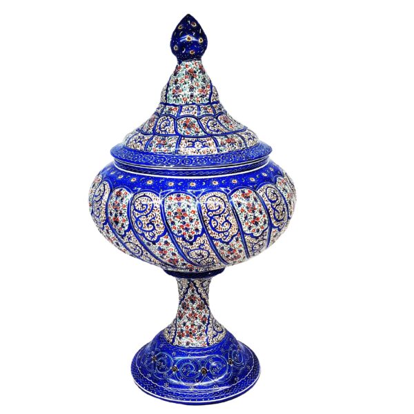 Handgefertigte persische Zuckerschale aus Kupfer mit Deckel - Minakari emailliert Eleganz
