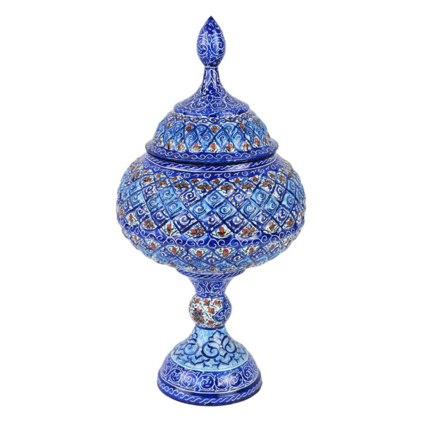 Handgefertigte persische Zuckerschale aus Kupfer mit Deckel - Minakari emailliert Eslimi