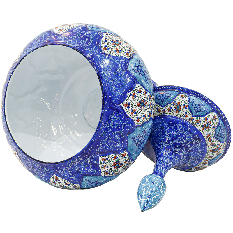 Handgefertigte persische Zuckerschale aus Kupfer mit Deckel – Minakari emailliert Blau