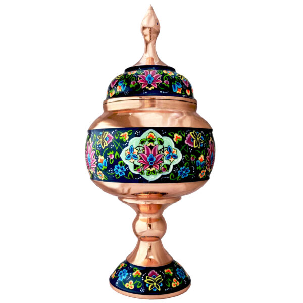 Handgefertigte persische Zuckerschale aus Kupfer mit Deckel - Minakari emailliert Pardaz