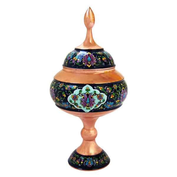Handgefertigte persische Zuckerschale aus Kupfer mit Deckel - Minakari emailliert Pishvaz