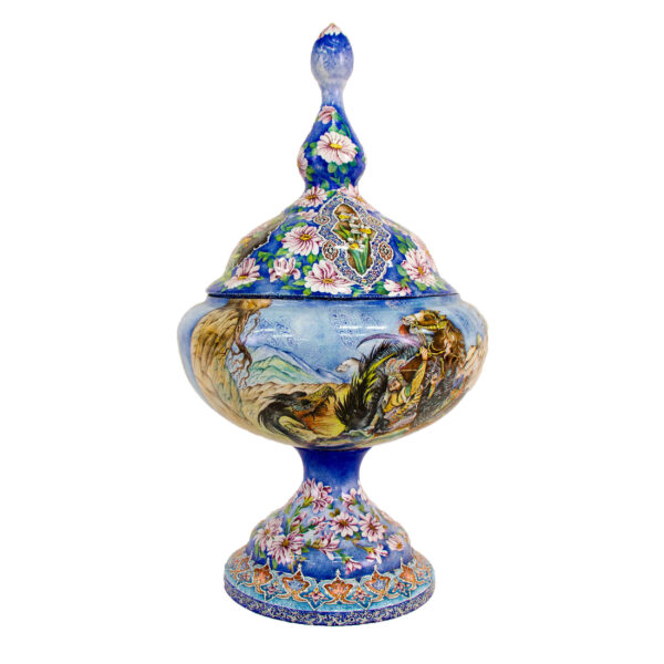 Handgefertigte persische Zuckerschale aus Kupfer mit Deckel - Minakari emailliert Tarkibi