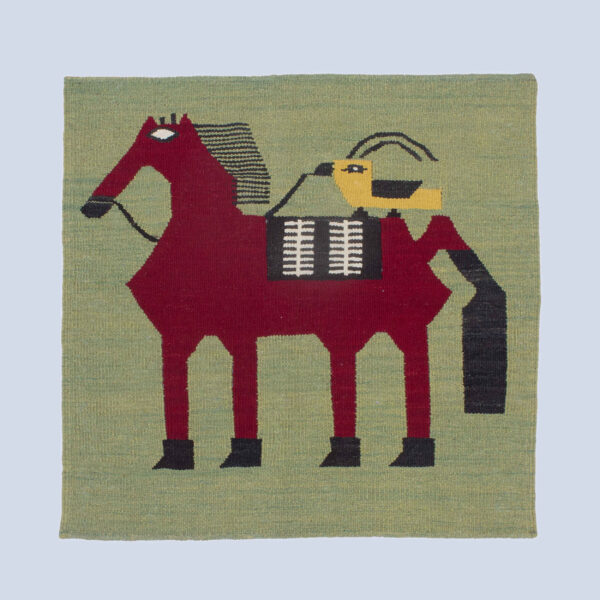 Echtheitszertifikat für persischen Woll Kelim Teppich handgewebt Pferd und Vogel hellgrün