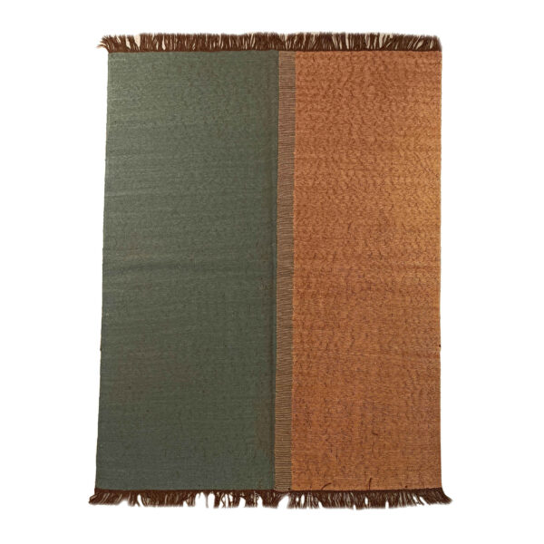 Echtheitszertifikat für persischen Woll Kelim Teppich handgewebt in Khorasan grün und braun