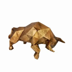 Geometrische Büffelfigur im Kubismus-Stil Golden – Stilvoller Akzent