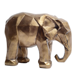 Geometrische Elefantenfigur im Kubismus-Stil Golden – Künstlerische Skulptur