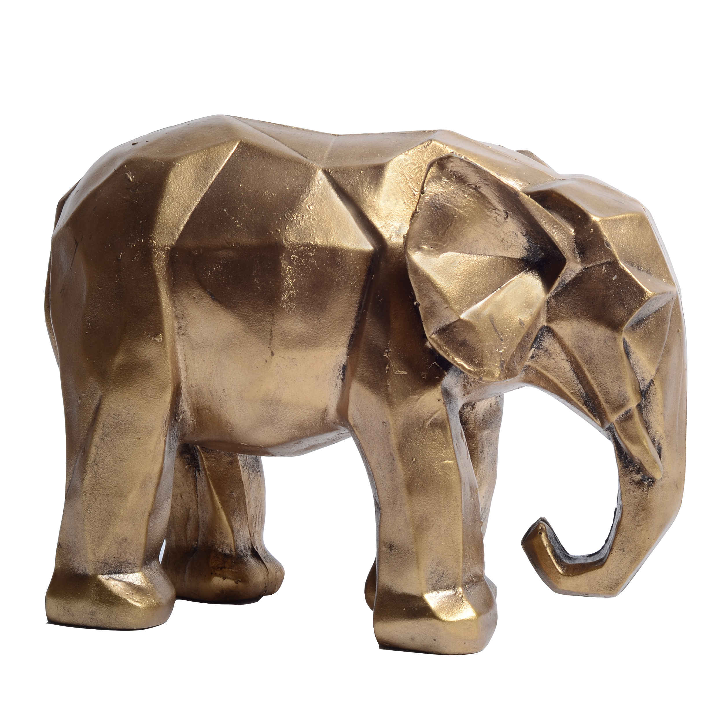 Geometrische Elefantenfigur im Kubismus-Stil Golden - Künstlerische Skulptur
