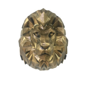 Geometrische Löwenfigur im Kubismus-Stil Golden – Kubistische Kunstskulptur