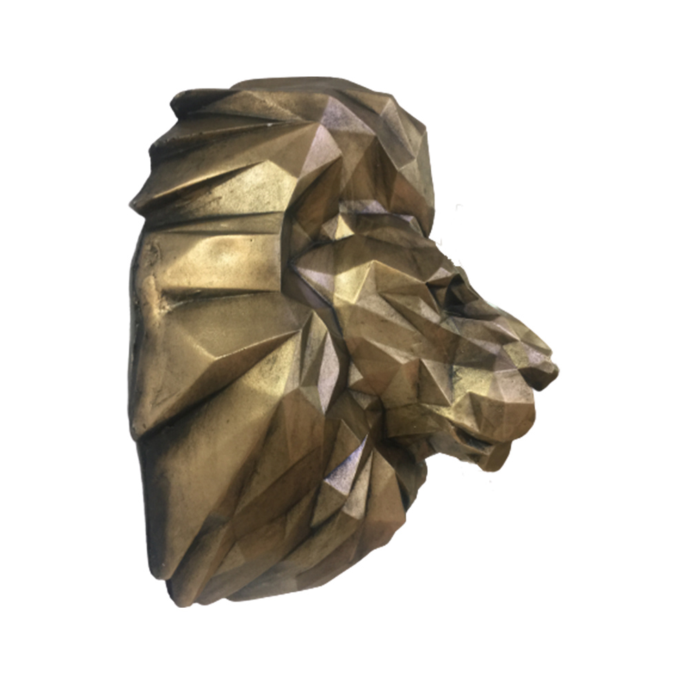 Geometrische Löwenfigur im Kubismus-Stil Golden – Kubistische Kunstskulptur